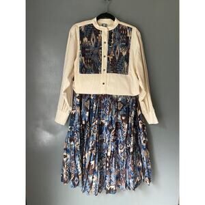 DESERT WEST Sherry Holt VINTAGE Womens L Pleated Cowboy Skirt Shirt Set 2 Piece